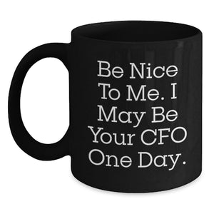 Funny CFO Quote Gifts for Men, Women, Friends, Coworkers, Family, Be Nice to Me I May Be Your CFO One Day, Black Coffee Mug, Birthday Unique Gifts from Friends, CFO Gifts for Office - Main