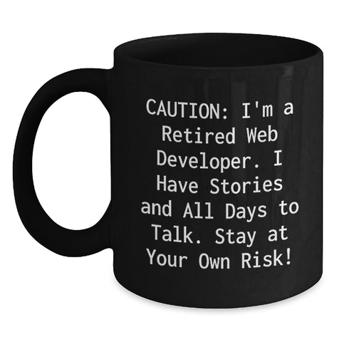 Image of Web Developer Gifts from Friends - Funny Retired Web Developer Black Coffee Mug, Birthday Unique Gifts for Him, Her, Coworkers, Family - Main