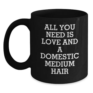 Domestic Medium Hair Cat Lovers Funny Gifts from Friends, Inspirational Mugs for Cat Enthusiasts, Black Coffee Mug, Perfect Graduation Unique Gifts for Her - Main