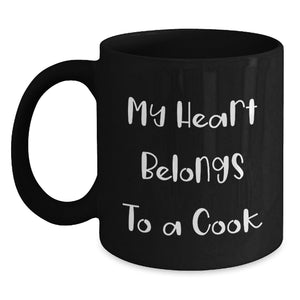 Funny Quote My Heart Belongs To A Cook Black Coffee Mug Gifts for Cook from Men Christmas Unique Gifts - Main