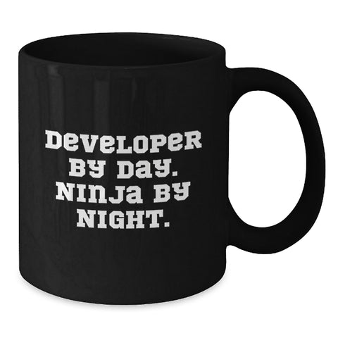 Image of Developer Gifts for Men, Funny Black Coffee Mugs, 'Developer By Day. Ninja By Night.' Quote, Graduation Unique Gifts from Friends - Additional