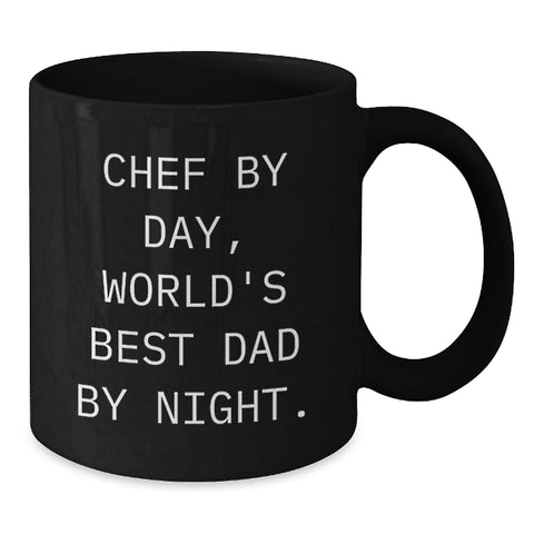 Image of Funny Chef Gifts from Men to Wife on Valentine's, Black Coffee Mug for Chef By Day, World's Best Dad By Night. - Additional