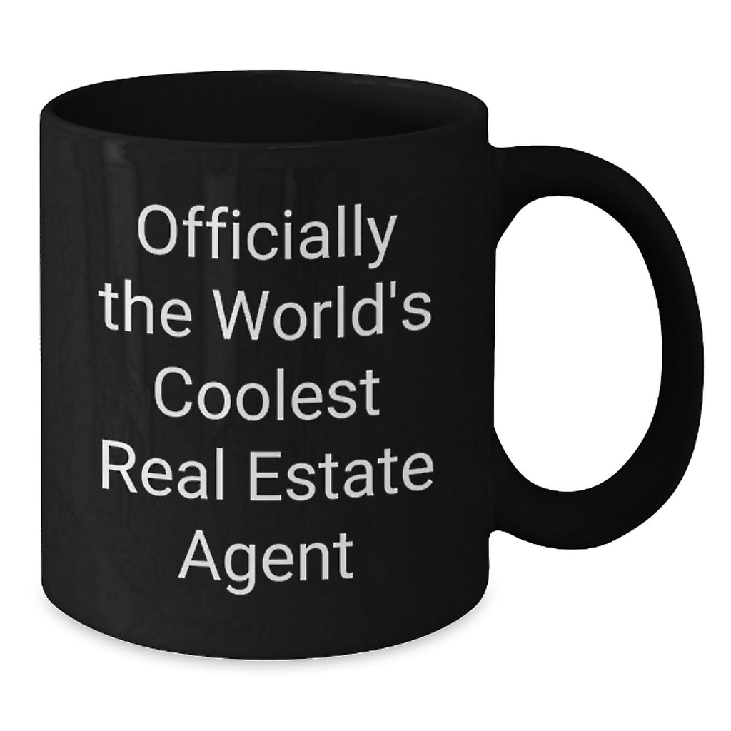 Gifts from Friends Real Estate Agent Black Coffee Mug, 'Officially The World's Coolest Real Estate Agent' Quote, Unique Graduation Gifts for Men, Women, Coworkers, Family, Friends - Additional