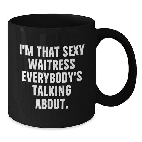 Image of Funny Waitress Gifts for Her, Sexy Waitress Ceramic Black Coffee Mug, Gifts from Men, Women, Friends, Family, to Celebrate Graduation - Additional