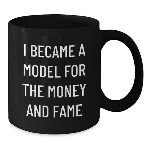Image of Funny Model Gifts for Men, Women Friends - Black Coffee Mug I Became A Model For The Money And Fame - Additional
