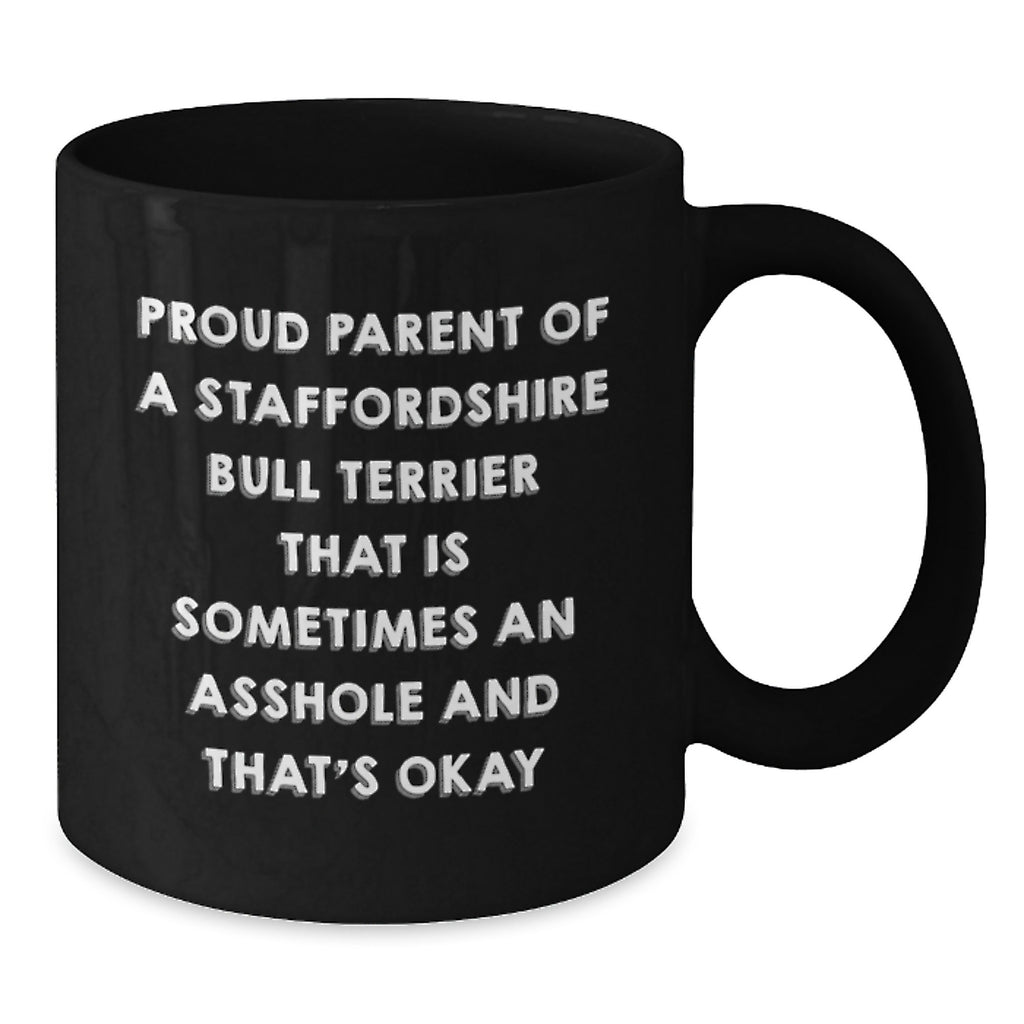 Funny Staffordshire Bull Terrier Dog Gifts from Friends to Proud Parents, Graduation Unique Gifts, Black Coffee Mug for Men, Women, Family, and Coworkers - Additional