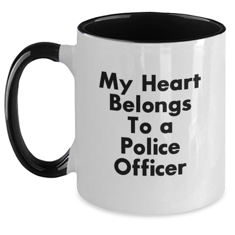 Image of Funny Police Officer Gifts from Men to Men, Unique Birthday Unique Gifts for Police Officer, Two Tone Coffee Mug with 'My Heart Belongs To A Police Officer' - Main