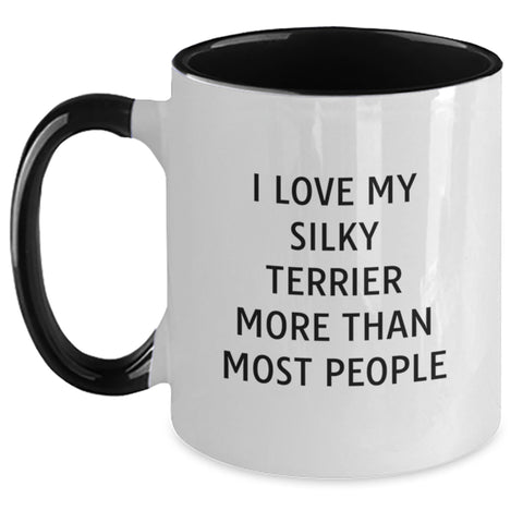 Image of I Love My Silky Terrier More Than Most Funny Gifts from Family to Silky Terrier Dog Lovers on Birthday - Two Tone Coffee Mug - Main