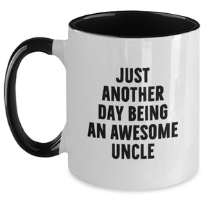 Funny Gifts for Uncle, Awesome Uncle Mug, Two Tone Coffee Mug, 'Just Another Day Being An Awesome Uncle' Quote Christmas Unique Gifts from Family - Main