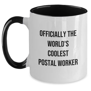 Funny, Unique Gifts for Postal Worker, Birthday Unique Gifts from Friends, 'Officially The World's Coolest Postal Worker' Two Tone Coffee Mug - Main