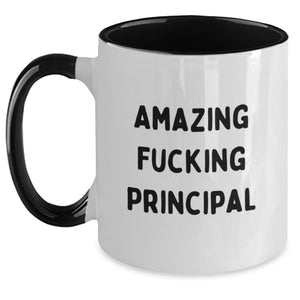 Funny Principal Gifts from Family, Unique Two Tone Coffee Mugs for Principal, 'Amazing F--king Principal' Quote - Main