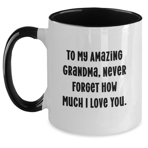 Funny Grandma Gifts from Family to Grandma for Graduation Unique Two Tone Coffee Mugs with Never Forget How Much I Love You Quote - Main