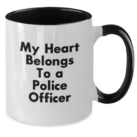 Image of Funny Police Officer Gifts from Men to Men, Unique Birthday Unique Gifts for Police Officer, Two Tone Coffee Mug with 'My Heart Belongs To A Police Officer' - Additional