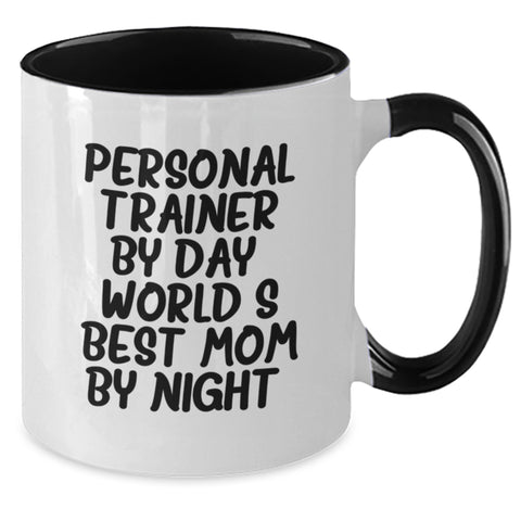 Image of Funny Personal Trainer Gifts from Mom - World's Best Mom By Night. Two Tone Coffee Mug for Birthday - Additional