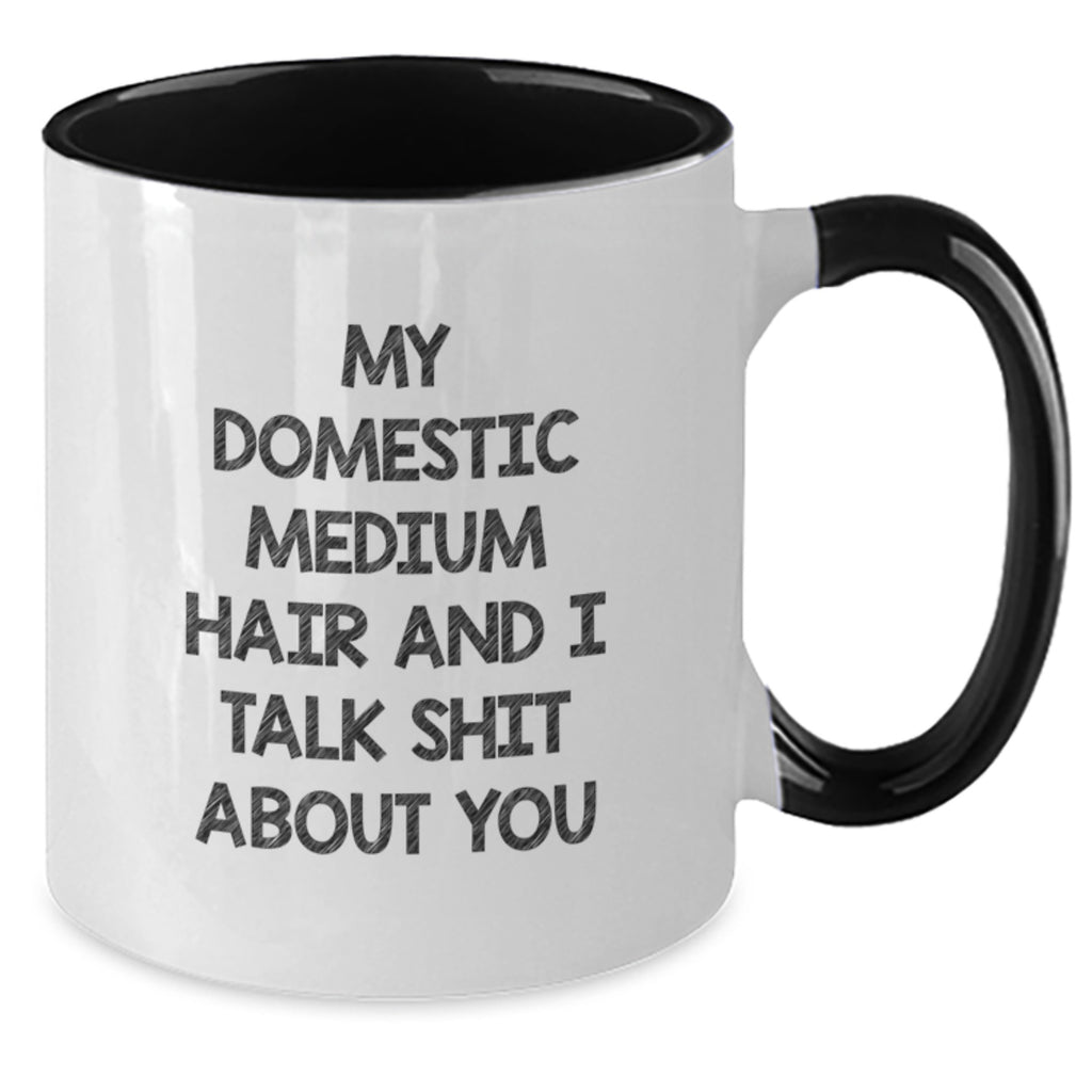 Domestic Medium Hair Gifts from Friends, Funny Two Tone Coffee Mugs for Graduation, 'My Domestic Medium Hair And I Talk Shit About You' Quote - Additional