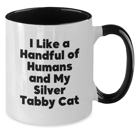 Image of Funny Silver Tabby Cat Two Tone Coffee Mugs Gifts from Friends to Family for Graduation Unique Presents - Additional