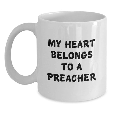 Image of Funny Gifts for Preacher - White Coffee Mug My Heart Belongs To A Preacher from Family - Main