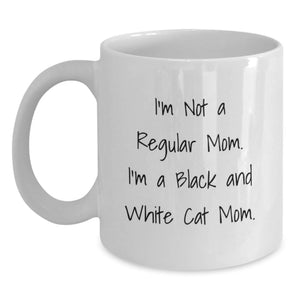 Funny Black and White Cat Mom Quote Gifts from Friends for Black and White Cat Lovers on Birthday - White Coffee Mug, 11oz or 15oz, Ceramic, Microwave and Dishwasher Safe - Main
