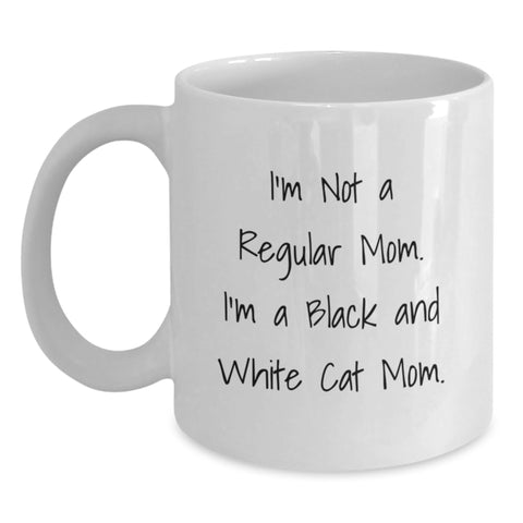 Image of Funny Black and White Cat Mom Quote Gifts from Friends for Black and White Cat Lovers on Birthday - White Coffee Mug, 11oz or 15oz, Ceramic, Microwave and Dishwasher Safe - Main