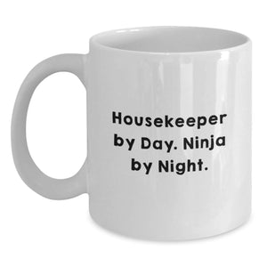 Funny Housekeeper Gifts Unique White Coffee Mugs from Friends Housekeeper By Day Ninja By Night - Main