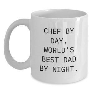 Funny Chef White Coffee Mug Gifts from Men to Chef Friends on Valentine's - 'Chef By Day, World's Best Dad By Night.' - Main