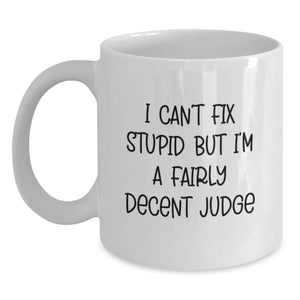 Funny Judge Gifts for Men - White Coffee Mug I Cant Fix Stupid But Im A Fairly Decent Judge - Perfect Unique Christmas Unique Gift for Friends Family Coworkers - Main