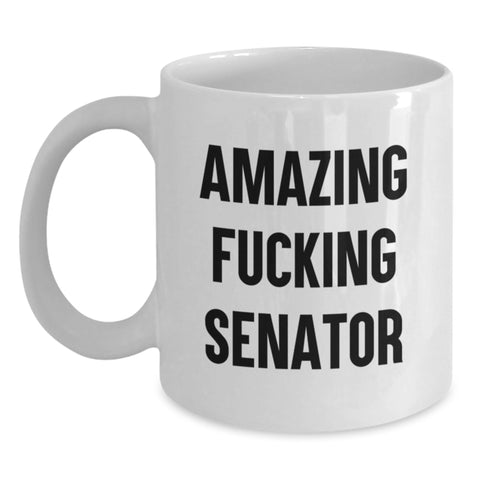 Image of Funny Senator Gifts from Friends, White Coffee Mug with Amazing F--king Senator Quote for Senator Men, Graduation Unique Gifts - Main