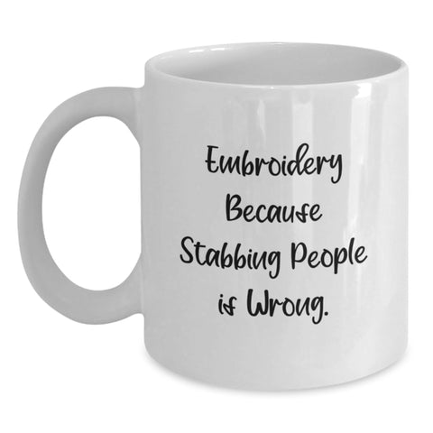 Image of Funny Embroidery Gifts for Graduation - White Coffee Mug Embroidery - Main