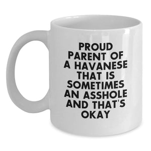 Funny Havanese Dog Gifts from Friends - Proud Parent of a Havanese White Coffee Mug, Birthday Unique Presents for Havanese Dog Lovers - Main