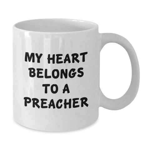 Image of Funny Gifts for Preacher - White Coffee Mug My Heart Belongs To A Preacher from Family - Additional