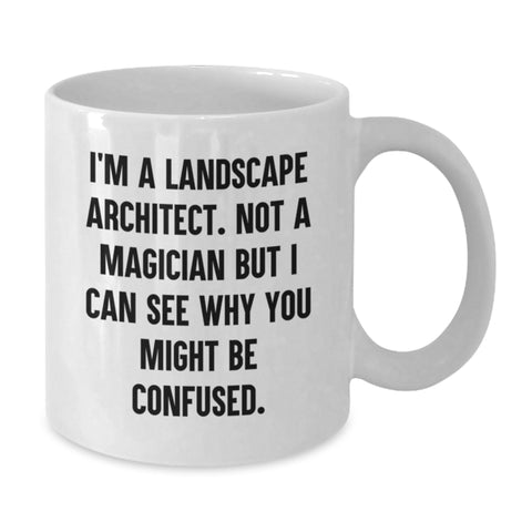 Image of Funny Landscape Architect Gifts, White Coffee Mug for Him, Valentine's Unique Gifts from Men to Friends, 'I'm A Landscape Architect. Not A Magician...' - Additional