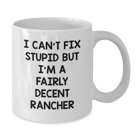 Image of Funny Rancher Gifts from Men to Friends and Family - White Coffee Mug with I'm A Fairly Decent Rancher Quote, Unique Christmas Unique Gift Ideas - Additional