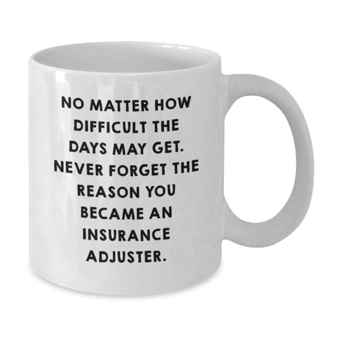 Image of Funny Insurance Adjuster Gifts from Men for Mother's Day Unique White Coffee Mugs, 'No Matter How Difficult The Days May Get, Never Forget The Reason You Became An Insurance Adjuster.' - Additional