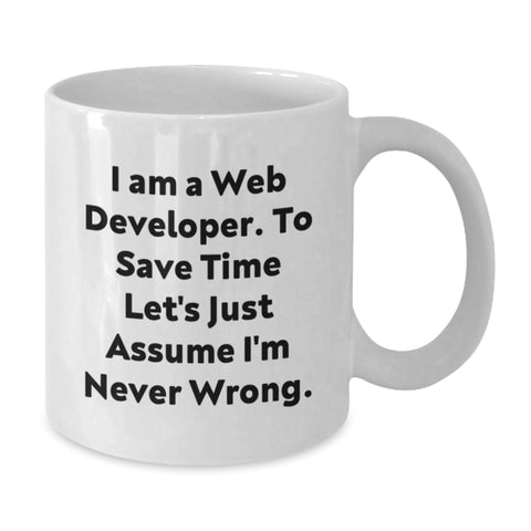 Image of Funny Web Developer White Coffee Mugs Gifts for Him from Family on Birthday Unique Occasion, I'm Never Wrong Quote, Ceramic Mug, 11oz or 15oz Capacity, Microwave and Dishwasher Safe - Additional