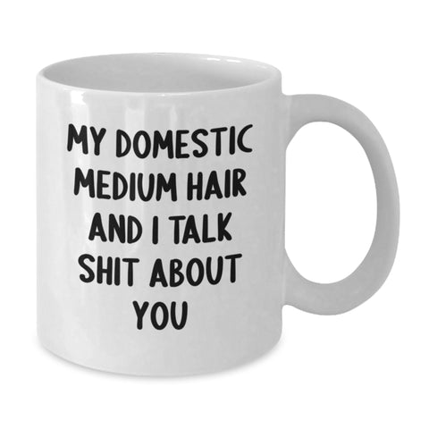 Image of Funny Domestic Medium Hair Cat Gifts for Birthday - 'My Domestic Medium Hair And I Talk Shit About You' White Coffee Mug for Cat Lovers, Gifts from Friends, Family, Coworkers - Additional