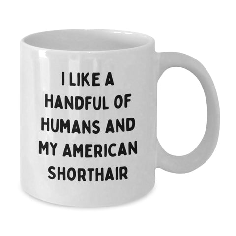 Image of Funny American Shorthair Cat Gifts for Men, Unique White Coffee Mug for Graduation, 'I Like A Handful Of Humans And My American Shorthair', Gifts from Family - Additional