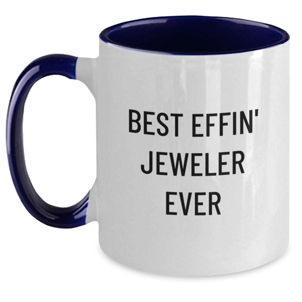 Funny Jeweler Gifts from Best Effin' Jeweler Ever for Birthday, Two Tone Coffee Mug, Black and White, Red and White, Navy and White, Pink and White, 11oz, Ceramic, Microwave and Dishwasher Safe - Main