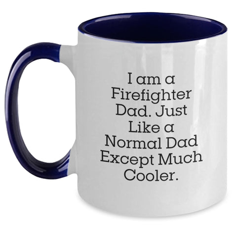 Image of Funny Firefighter Dad Coffee Mug, Gifts from Men to Firefighter Friends on Birthday, Unique Two Tone Ceramic Mug - Main