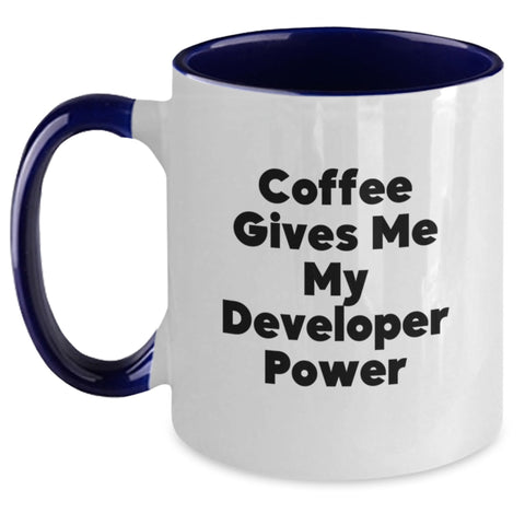 Image of Funny Developer Gifts from Friends for Christmas - Two Tone Coffee Mug with 'Coffee Gives Me My Developer Power' Quote - Unique Christmas Unique Gifts for Men or Women - Main