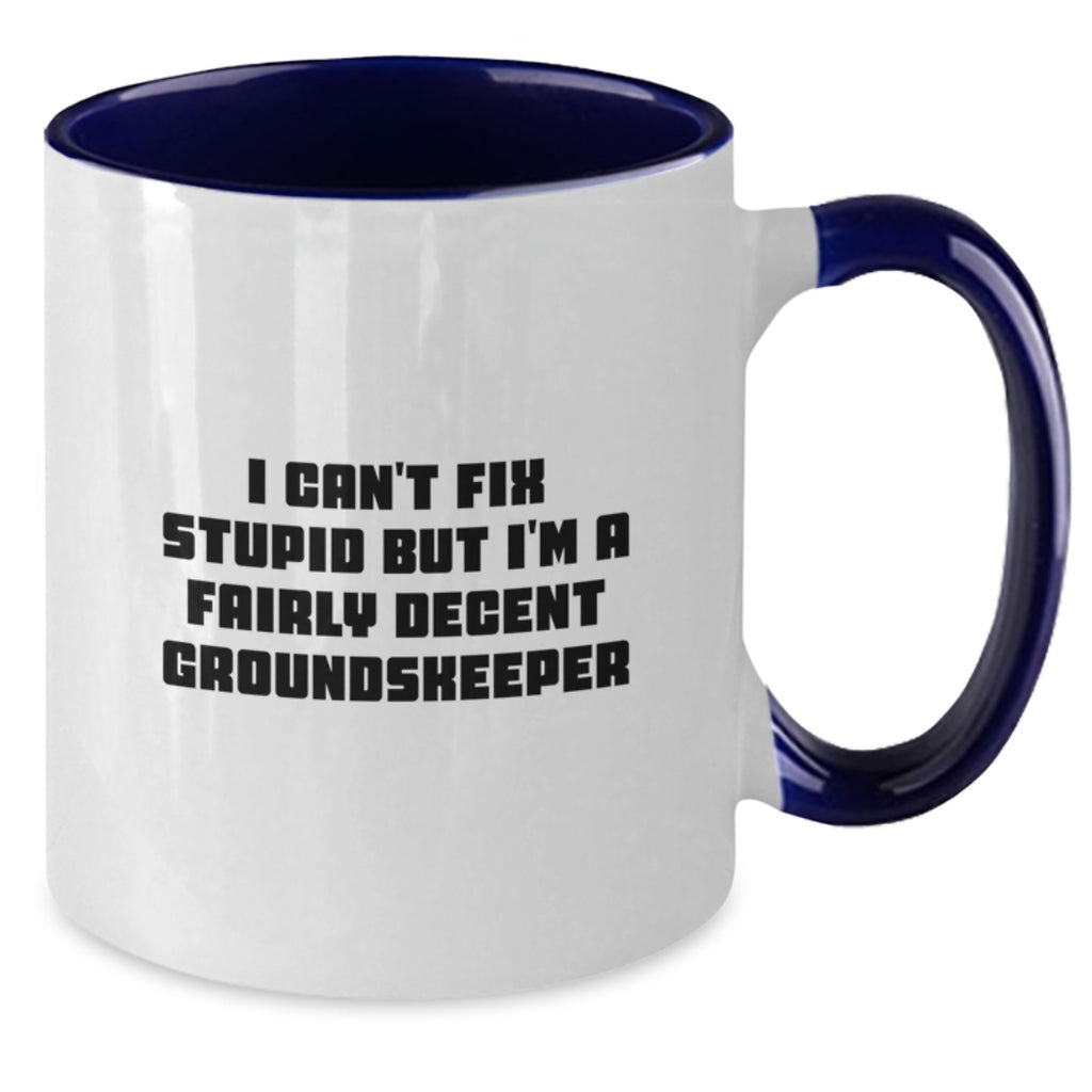 Funny groundskeeper Gifts for Men from Friends, I Can't Fix Stupid But I'm A Decent groundskeeper Two Tone Coffee Mug, Christmas Unique - Additional