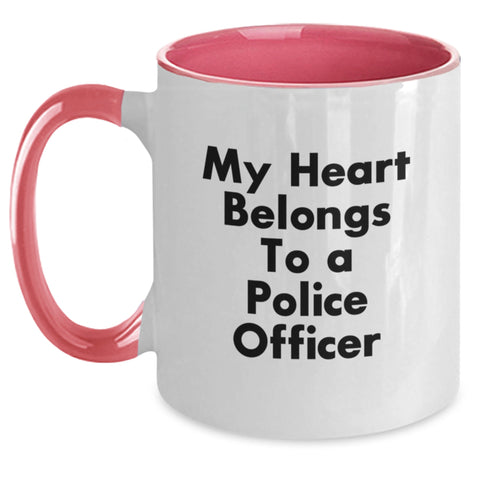 Image of Funny Police Officer Gifts from Men to Men, Unique Birthday Unique Gifts for Police Officer, Two Tone Coffee Mug with 'My Heart Belongs To A Police Officer' - Main