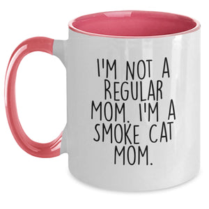 Funny Smoke Cat Mom Gifts from Friends, Unique Two Tone Coffee Mugs for Birthday, 'I'm Not A Regular Mom. I'm A Smoke Cat Mom.'