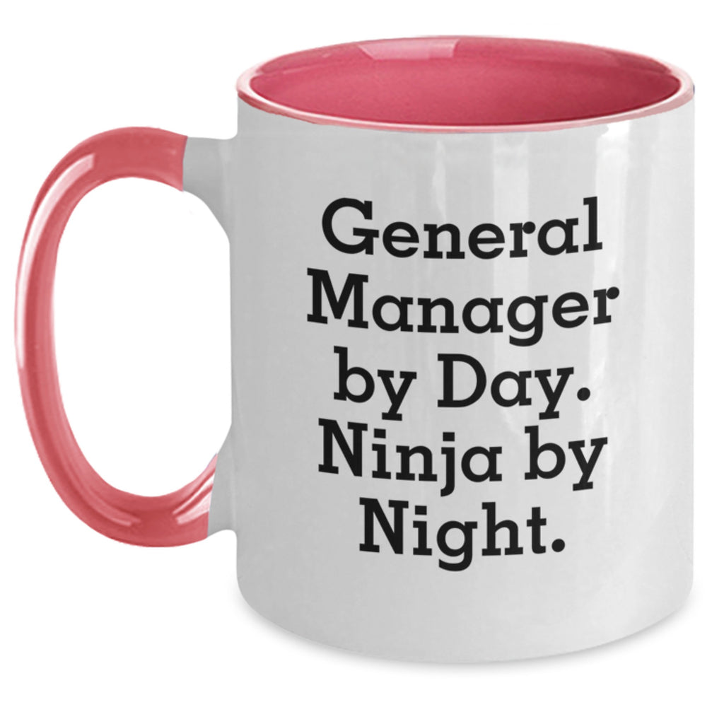 Funny General Manager Gifts from Coworkers for Men, Unique Two Tone Coffee Mugs with Inspirational Quote 'General Manager By Day. Ninja By Night.' for Christmas - Main