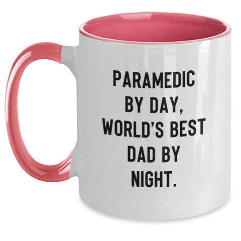 Image of Funny Rescue Worker Gifts from Family, Perfect Rescue Worker Two Tone Coffee Mug Quote: 'Rescue Worker By Day, World's Best Dad By Night.' - Main