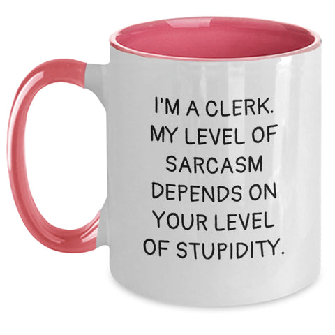 Image of Clerk Humor Funny Two Tone Coffee Mug Gifts for Coworkers Friends Family Christmas - Main