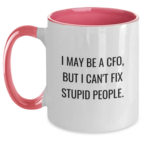 Image of CFO Humor Gifts from Friends for Birthday - Funny Two Tone Coffee Mug, I May Be A Cfo, But I Can't Fix Stupid People., Unique CFO Mugs - Main