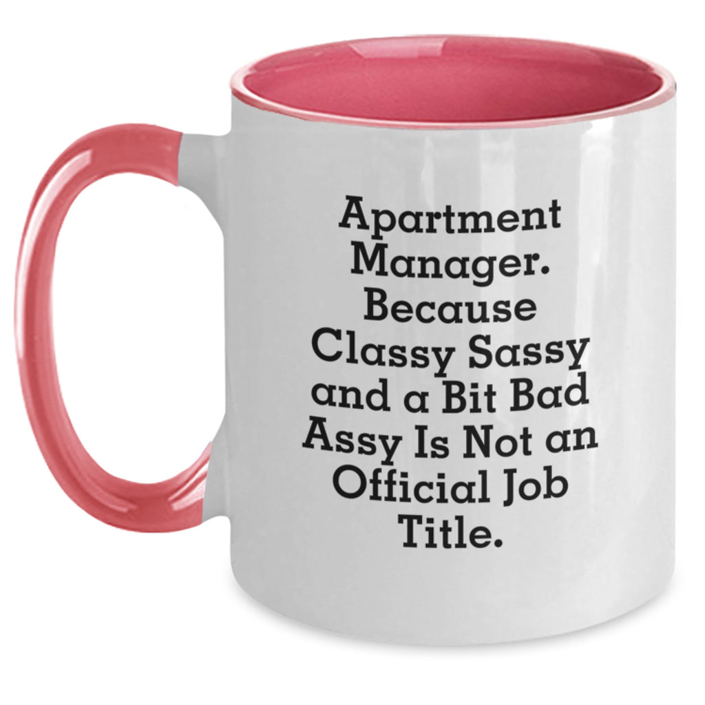 Funny Apartment Manager Gifts Christmas Unique Two Tone Coffee Mugs Gifts from Men - 'Apartment Manager. Because Classy Sassy And A Bit Fearlessy Is Not An Official Job Title.' - Main