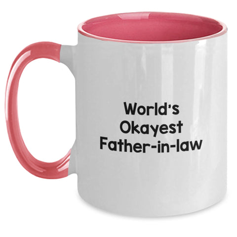 Image of Unique Gifts from Men for Father-in-law - World's Okayest Father-in-law Two Tone Coffee Mug with Humor, Perfect for Father's Day Morning - Main