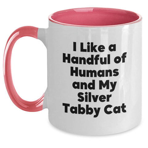 Image of Funny Silver Tabby Cat Two Tone Coffee Mugs Gifts from Friends to Family for Graduation Unique Presents - Main