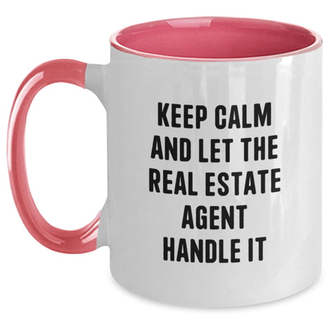 Image of Funny Real Estate Agent Gifts from Family - Keep Calm And Let The Real Estate Agent Handle It Two Tone Coffee Mug for Graduation - Main